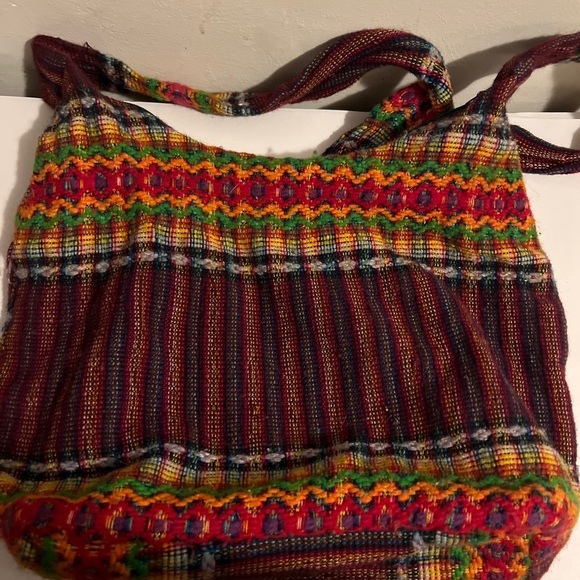 Mexican Shoulder Bag Tote Multi Color Yarn Stitched Blanket Boho Hippie - Picture 7 of 9